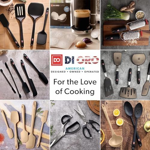 DI ORO Silicone Cooking Spoons - Solid & Slotted Set, 2-Pc Clay | Large heads for mixing, serving, and stirring; Heat-resistant to 600F for nonstick cookware; BPA-free and dishwasher safe