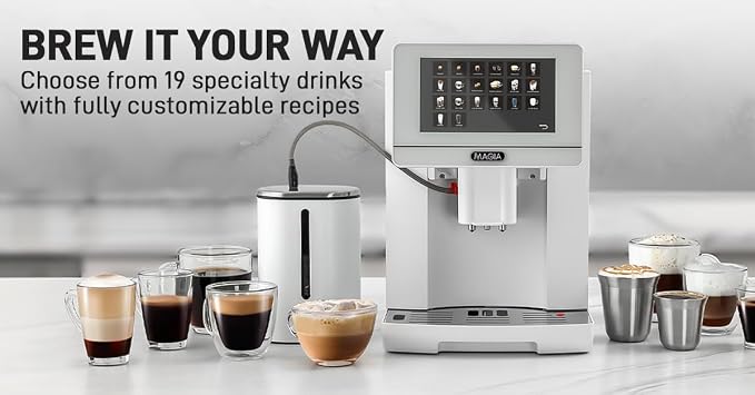 Zulay Magia Super Automatic Espresso Maker Machine with Grinder - 19 Fully Customizable Coffee Options, Auto Cleaning, Milk Foam System - for Latte, Cappuccino - Ultra LUX - White (13.7x17.7x9.4)
