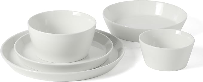 Martha Stewart Selma Plates and Bowls Sets, 30-Piece Porcelain Dinnerware Set for 6, White Dish Set with Dinner Plates, Dessert Plates, Pasta Bowls, Cereal & Fruit Bowls