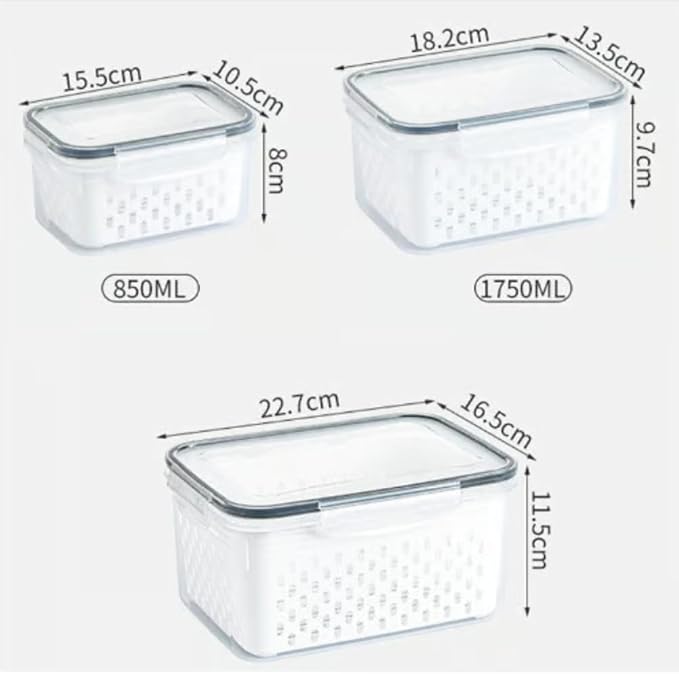 4 in 1 Food Storage Container, Fruit Storage Containers for Fridge, Produce Storage Containers with Lid and Strainer, Including Drain Basket, Multipurpose Large Fruit Containers for Fridge (S-White)