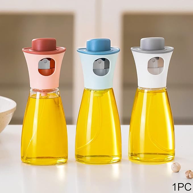 Oil Sprayer for Cooking, 6.09oz/180ml Glass Oil Dispenser Bottle Spray Lemon Juice Sprayer forSalad, Baking, Cleaning, Plants(pink)