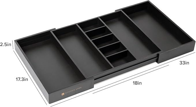 Utensil & Junk Drawer Organizer, 19-33 in, Black Bamboo | Food-safe contract grade, 100% sustainable wood, non-slip, adjustable