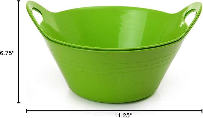 Mintra Home Plastic Bowls with Handles (1.8L Medium 2pk, Green)
