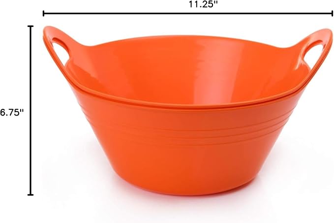 Mintra Home Plastic Bowls with Handles (1.8L Medium 2pk, Orange)