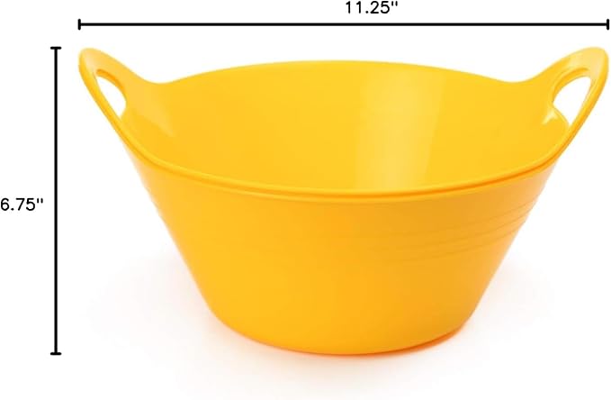 Mintra Home Plastic Bowls with Handles (1.8L Medium 2pk, Yellow)