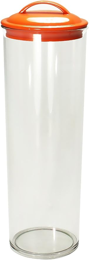Reston Lloyd Tall Clear Spaghetti Pasta Storage Canister Container with Airtight Lid BPA Free for Kitchen Pantry Organization, Orange