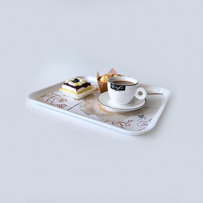 Large Floral Melamine Serving Trays 2 Pack Rectangle Food Platter | Stackable, Reusable, Raised Edge, Rectangular, Easy Clean,For Gift, Party, Decor, Home, Restaurant Use,Household Dining