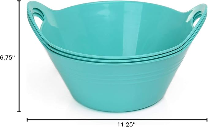 Mintra Home Plastic Bowls with Handles (970ml Small 3pk, Teal) - 6.75inW x 3inH - for snacks, candy, popcorn, gift basket, lightweight serving bowl for party, 3 Pack