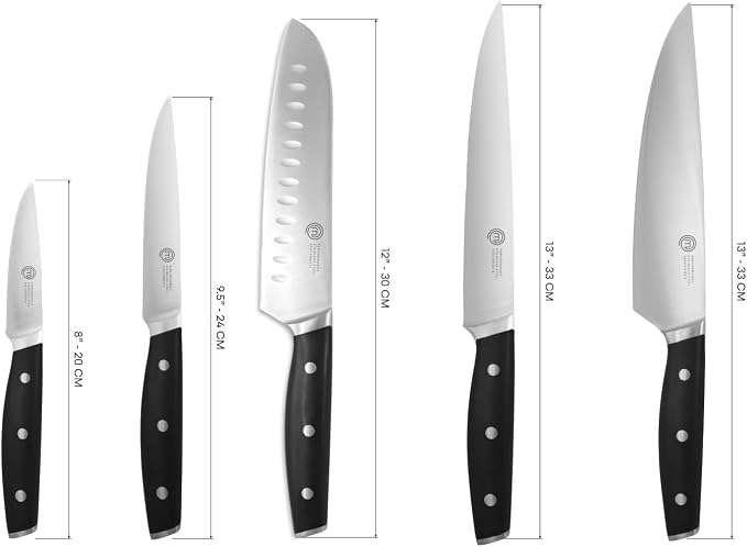 MasterChef Chef Knife Set with Bag, Knife Roll Set with 5 Professional Quality Kitchen Knives for Precision Home Cooking, High Carbon Stainless Steel Blades & Triple Riveted Handles