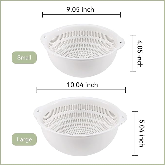 Colander Bowl Set of 2, Nesting Large Capacity Plastic Food Strainer for Pasta, Vegetables and Fruits Washing Draining Basket, Space Saving, BPA Free