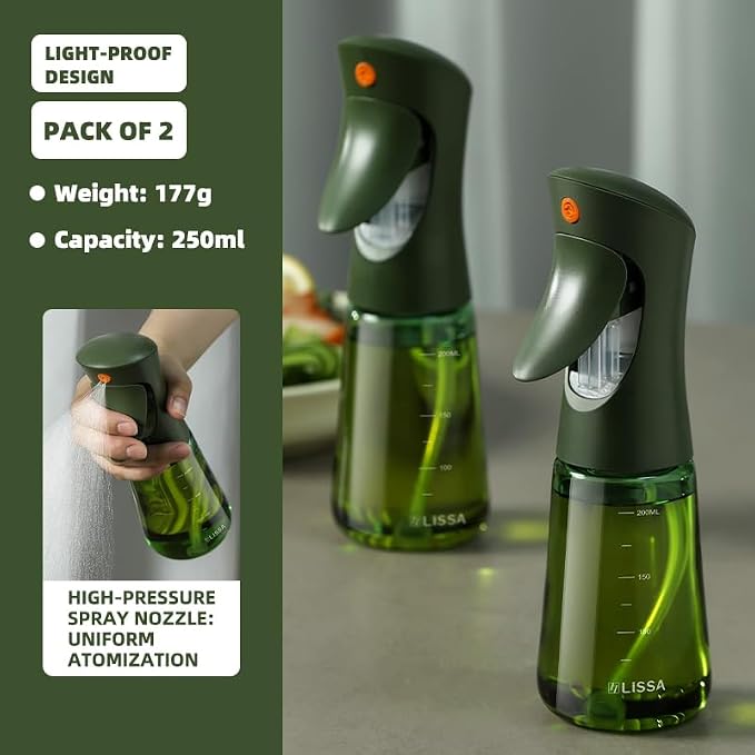 Light-Proof Glass Oil Sprayer For Cooking Air Fryer Salad BBQ,250ml Olive Oil (2)