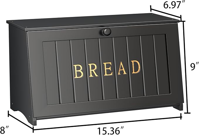 Vintage Bread Box for Kitchen Countertop, Retro Design Bread Storage Container, Farmhouse Wooden Counter Breadbox, Small Bamboo Bread Bin Holder for Homemade Bread