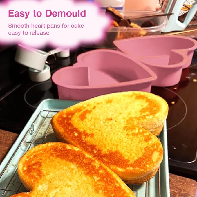Alimat PluS 8 Inch Heart Shaped Cake Pans Set of 2 with Hanging Hole(Pink) | Silicone Material