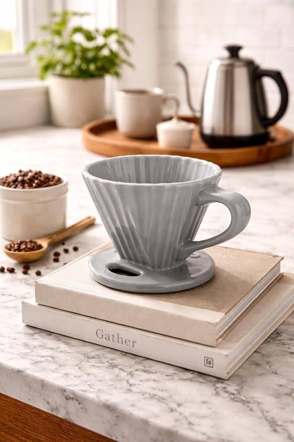 Chantal "Lotus ceramic pour over coffee dripper, 8 ounces (Ombre Fade Grey)