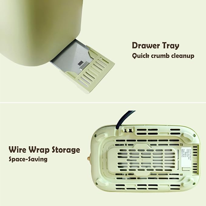 2 Slice Retro Toaster with Anti-dust Cover, 6 Browning Settings, Extra Wide Slots for Bagel & English Muffin, Removable Crumb Tray, Mini Household Bread Toaster