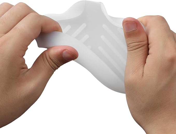 MicoYang Silicone Soap Dish with Drain Spout, Self-Draining Sink Organizer Tray for Bathroom & Kitchen, Sponges, Dispensers & Soap Holder, Non-Slip & Dishwasher Safe, Translucent (Compact, 4.9"×3.2")