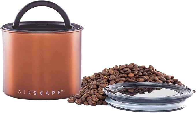 Planetary Design Airscape Stainless Steel Coffee Canister | Food Storage | Food Storage Container | US Patented Airtight Lid | Push Out Excess Air Preserve Food Freshness (Small, Brushed Copper)