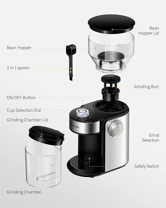 SHARDOR Electric Burr Coffee Grinder, One-Touch Automatic Coffee Bean Grinder for Espresso & French Press, Large 14-Cup Flat Burr Grinder for Home Use