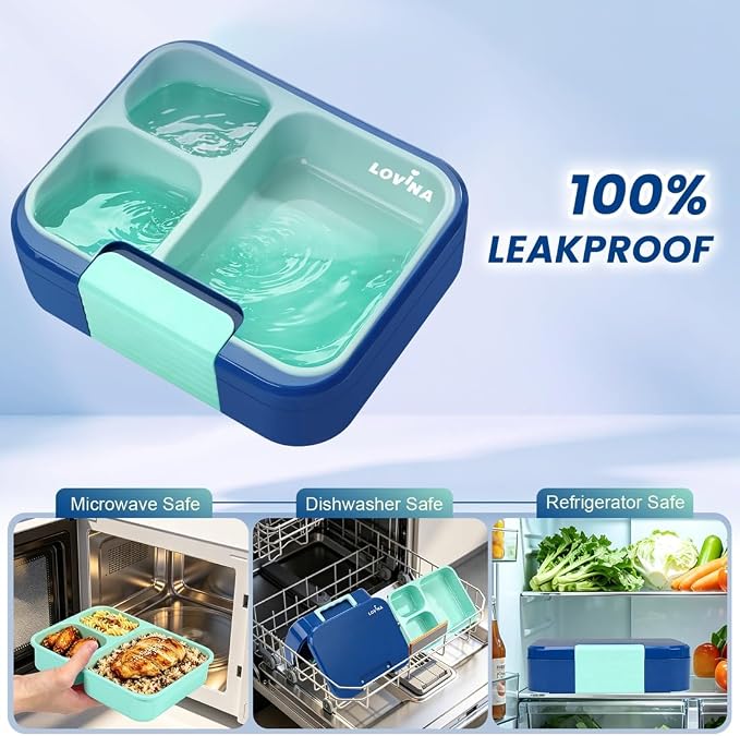 Bento Lunch Box Set For Kids Adult With Thermo Bag, BPA-Free, Leak-proof | 36 OZ Durable, All-In-One Lunch Box Kids Kit With DIY Stickers Sauce Cup, Dishwasher Safe(Blue)