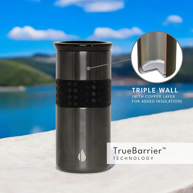 Elemental Artisan 16oz Triple-Wall Insulated Coffee Tumbler w/Ceramic Lid | Triple Wall Coffee Travel Mug, Reusable Stainless Steel Coffee Tumbler; Thermal Coffee Cups for Hot (6 Hrs) & Cold (18 Hrs)
