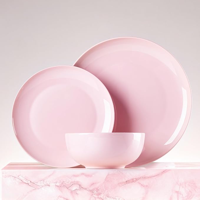 18-Piece Bone China Dinnerware Set for 6, Sakura Pink | Lightweight Porcelain | Round Plates & Bowls | Scratch Resistant | Durable Ceramic | Microwave & Dishwasher Safe