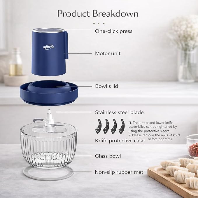 Deluxe Food Processor, Electric Food Chopper with 1.8L (8 Cup) Capacity Glass Bowl Powerful 300W Meat Grinder Vegetable Chopper (middle)