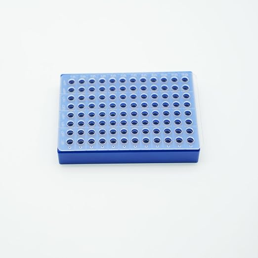 1 Pcs Aluminum Cooler Cooling Block PCR Test Tube Rack for 0.1/0.2mL | 6mm Diameter 96-well for PCR/Microcentrifuge Tubes; Enzymes, RNA, Reagents, and Temp-sensitive Samples in Cold Prep (Blue)