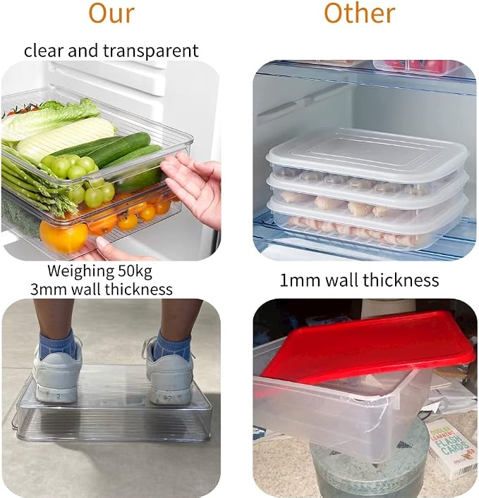 2 Pack Deli Meat Container for Fridge, Bacon Container with Lids for Refrigerator Fruit, Cold Cuts, Cheese Keeper Marinade Tray, Stackable Freezer Storage Containers