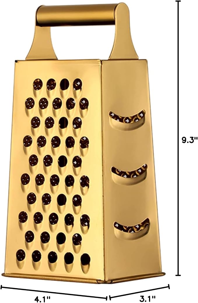 Stainless Steel 4 Sides Multifunctional Grater Slicer with Handle | Gold,for Ginger, Garlic, Cucumbers, Carrots, Cheese, Potato, Ergonomic Design Kitchen Gadgets Accessories