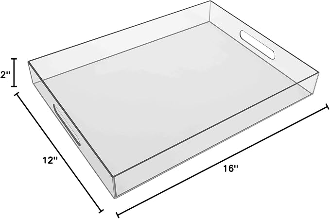 Sooyee Clear Acrylic Serving Tray, 16" x 12" | Coffee Table Trays, Plastic Tray for Living Room, Bathroom, Ottoman Coffee Table, Home Decorative Tray