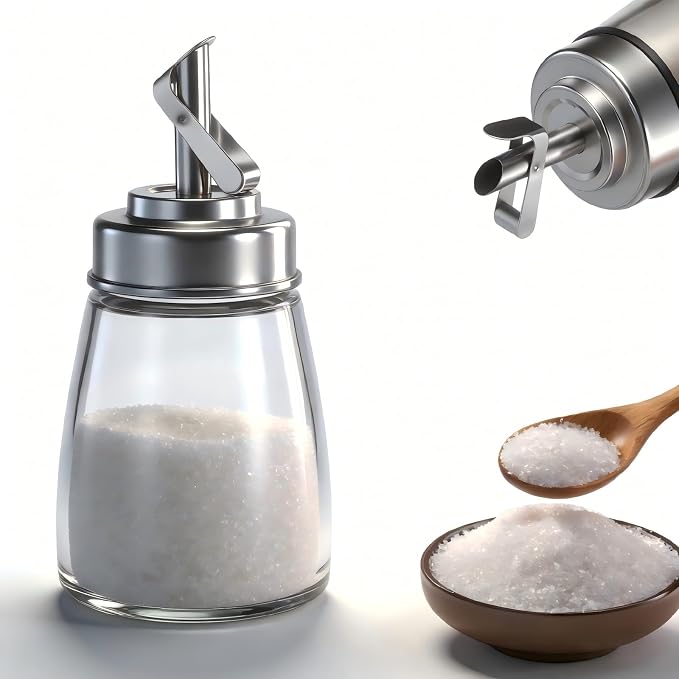 Glass Sugar Jar, Sugar Container Sugar Dispenser with Pour Spout, 6oz Glass Jar with Stainless Steel Lid, Multi-Use Sugar Bowl Sugar Shaker Sugar Container for Coffee Bar