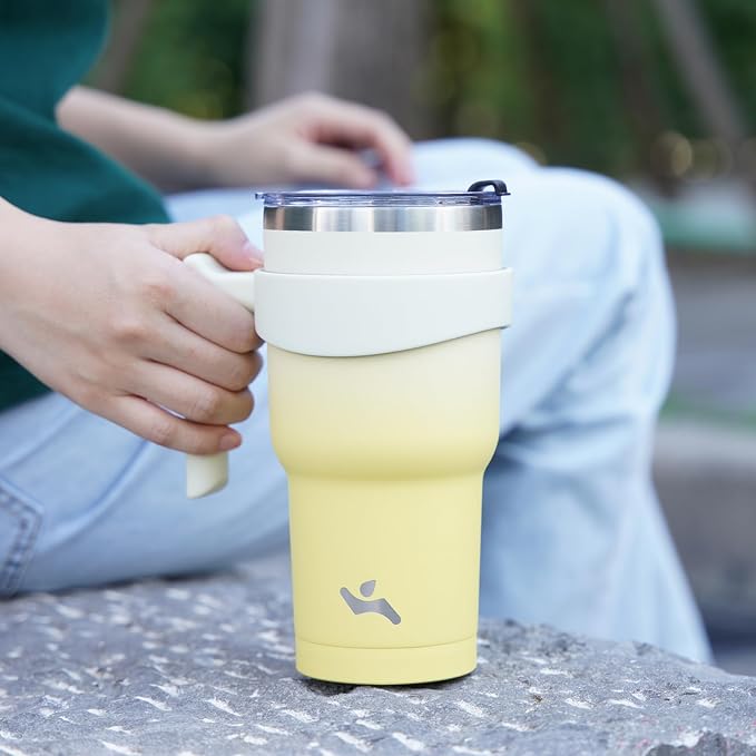 Konokyo 40 oz Tumbler with Handle and Straw, Insulated Travel Mug | Cherry; BPA-free, leak-proof tumbler with 2 lids, 2 straws, cup holder fit for coffee, office, travel & daily use