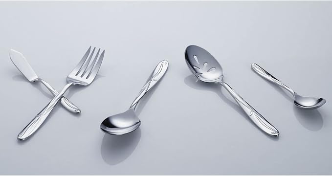 Mikasa Cocoa Blossom 65-Piece Flatware Set, Service for 12, 18/10 Stainless Steel Silverware with Teardrop Handles, Dishwasher Safe