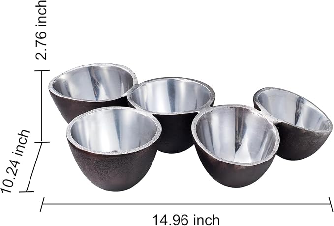 5 Cluster Decorative Bowls Dark Matte Bronze/Black & Chrome Silver Snack Tray Bowl Chip & Dip Serving Piece Strong Centerpiece Beautiful Room Accent & Entertaining Parties Home Decor Wedding Gifts 15"