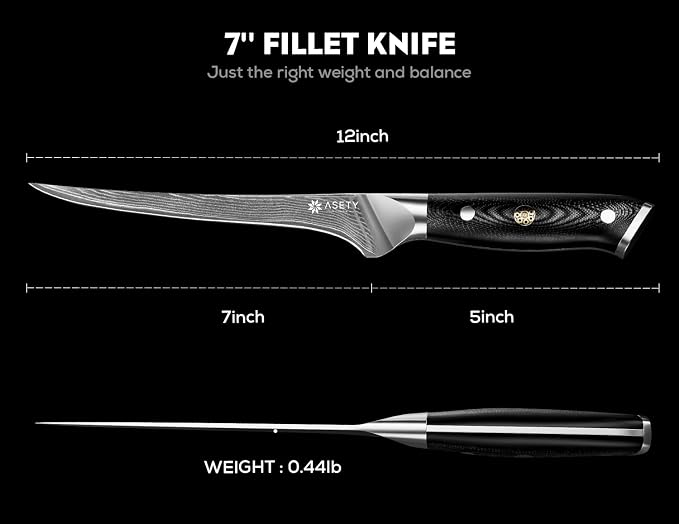 ASETY 7 Inch Damascus Fillet Boning knife for Fish & Meat, G10 Handle | Ultra-Sharp, Professional Japanese Boning Style with VG10 Steel Core, Full Tang Ergonomic Design, Elegant Box for Men