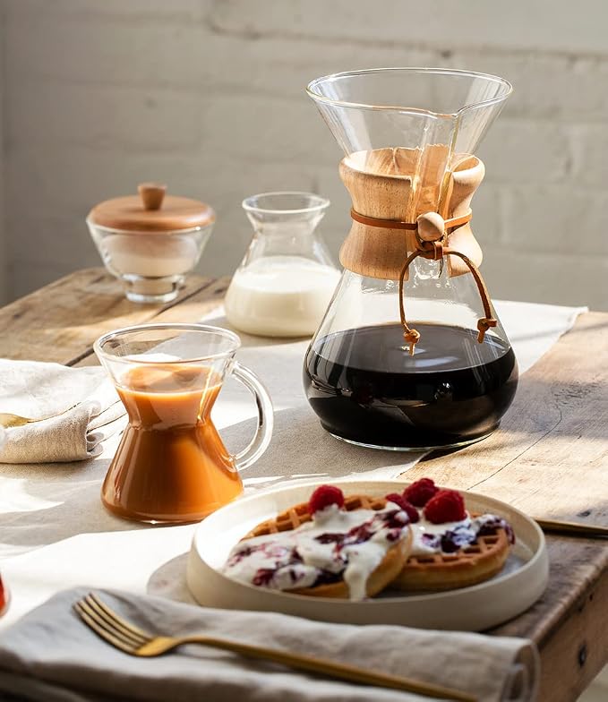 Chemex 10 Cup Pour Over Coffee Brewer Set, Glass Carafe, 200 Filters, 50oz | Large Manual Drip Brewer with 200 Square Bonded Filters, Borosilicate Glass, Coffee Gift Set