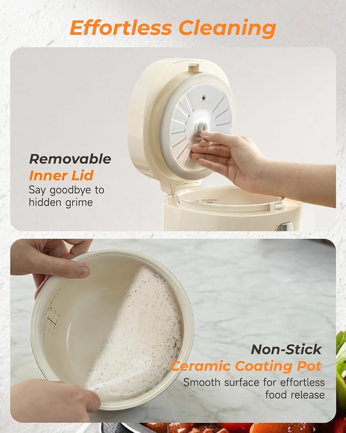 Feekaa Rice Cooker Small, 3-Cup Uncooked (6-Cup Cooked), Compact Mini Rice Cooker Small Kitchen with Ceramic Coated Inner Pot, Rice Maker with 6 Menu Options, 12H Delay Timer, Low Temperature Cooking