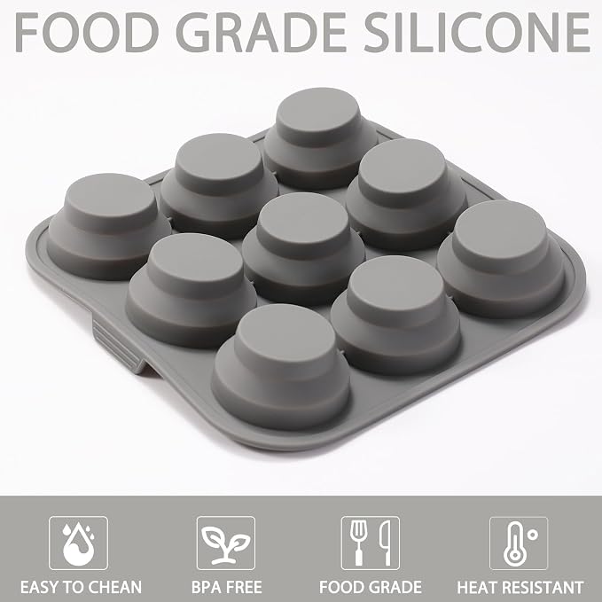 Silicone Muffin Pan Set of 2, 9-Cup Collapsible Cupcake Tray | Easy Pop-Out Release, Foldable & Space-Saving, 7.87 x 7.87 in, Non-Stick Cups, Oven & Air Fryer Safe