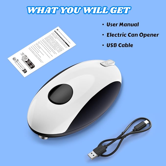 CEVING USB Rechargeable Electric Can Opener, One-Touch & Hands-Free | Battery Operated Cordless Design with Magnetic Lid Holder and Smooth Edge Cutting, Ideal for Seniors, Fits All Standard Cans