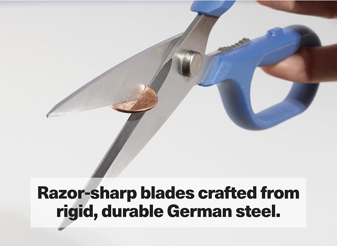 Misen Heavy Duty Kitchen Shears - Stainless Steel, Versatile and Easy Clean Scissors for Meat, Herbs and Veggies - Ambidextrous Comfort Handle - Professional Grade - Blue