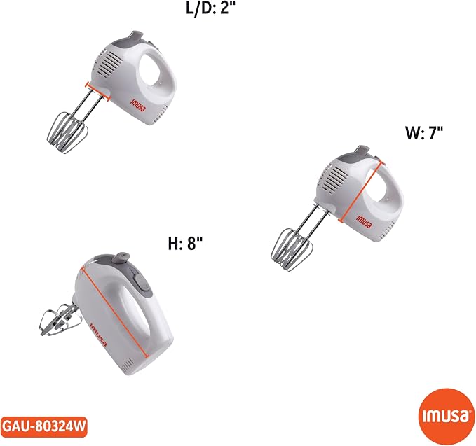 IMUSA USA Hand Mixer with Case 5-Speed ,White, Small | Ideal for Mixing and Blending Tasks