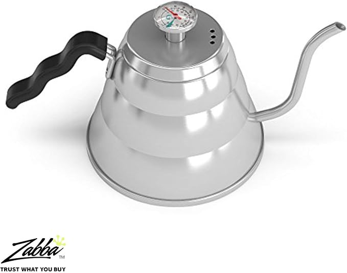 Coffee Gator Gooseneck Kettle with Thermometer - 34oz | Stainless Steel Pour Over Coffee Maker, Stove Top, w/Precision Drip Spout, for Drip , French Press, Tea Kettle, 4 Cup, 1L