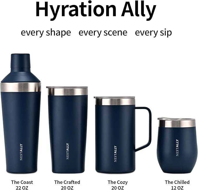 NESTALLY Cozy 20oz Insulated Coffee Mug with Handle & Lid, Navy Blue | Stainless Steel Double Wall Vacuum Travel Mug for Hot & Cold Drinks, Reusable Coffee Tumbler, Non-Slip Base, BPA-Free