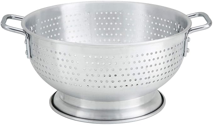 Winco ALO-11BH Aluminum Colander with Base, 11-Quart,Medium | Foodservice, Great for Draining Pasta, Rinsing Produce, Straining and Kitchen Prep
