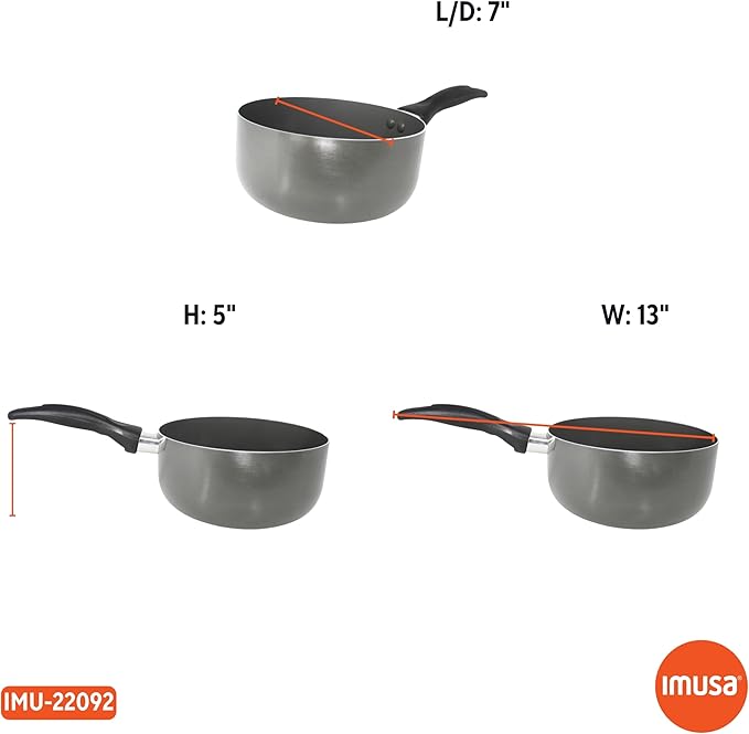 IMUSA 2 Qt Premier Cera Aluminum Gray Speckled Ceramic Saucepan, Black | Ceramic Nonstick, Glass Lid with Helper Handle, Deep Sauté Pan, Ideal for Family Cooking