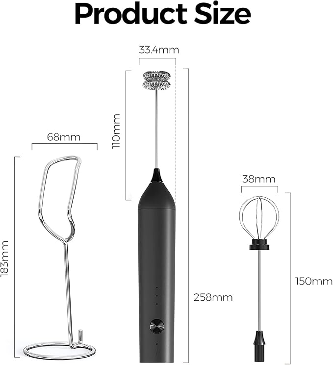 YARRAMATE Rechargeable Milk Frother, Electric Mixer with Stand | Frother Wand with 2 Stainless Steel Whisks, Handheld Drink Mixer for Latte, Cappuccino, Matcha, Coffee and Protein Drinks