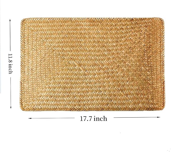 4 Pack Woven Placemats, Rectangular Rattan Place mats, Natural Seagrass Placemats, Farmhouse Wicker Table Mats for Dining Table