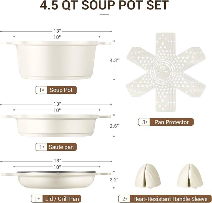 8-Piece Non Stick Stock Pot with Lid, Ceramic Cooking Pot Set, 4.5 Qt All-in-One Non Toxic Soup Pot for All Stoves, Easy to Clean & Dishwasher Safe, Oven Safe, Induction Ready, PFOA PFAS Free