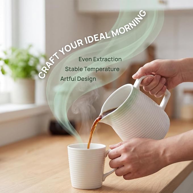 pour over coffee maker - Ceramic Dripper Pot, Heat-Resistant & Easy Clean | Manual Slow Drip Coffee Brewer for Office, Home, Camping 1-3 Cup Pour 20 coffee filters