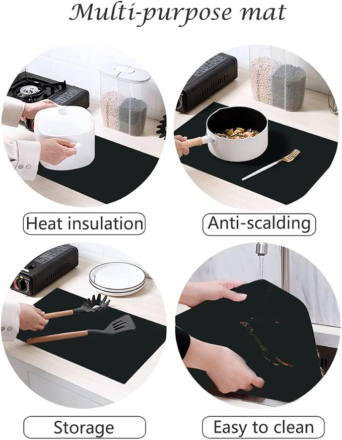 emolife Thick(2MM) Silicone Mats for Kitchen Counter, Black, 23.6"x15.7" | Countertop Protector, Heat Resistant, Non-Slip, Multipurpose Silicone Mat